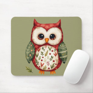 Volkskunst-Patchwork-Eule Cottagecore Mousepad