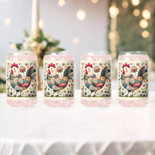 Volkskunst-Patchwork-Hahn mit floralen Akzenten Dosenglas