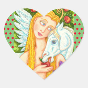 VOLKSKUNST PEGASUS UND EVA IM GARTEN EDEN, PFERD Herz-Aufkleber