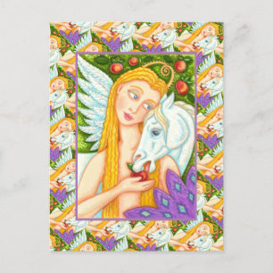 VOLKSKUNST PEGASUS UND EVE IM GARTEN EDEN, PFERD POSTKARTE