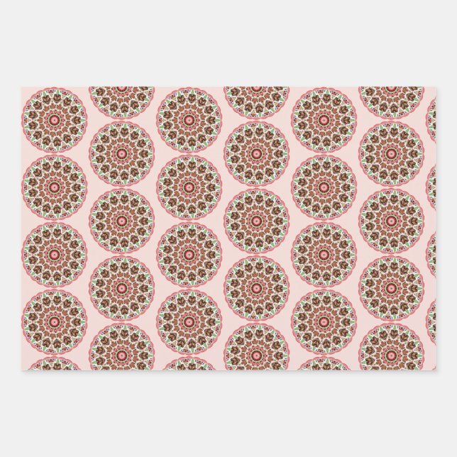 Volkskunst Rosemaling Lebkuchenhäuser Geschenkpapier Set (Vorderseite)