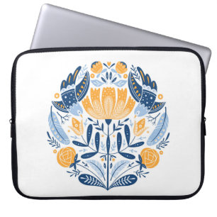 Volkskunst rund mit Vögeln, Rose und Blumen Laptopschutzhülle