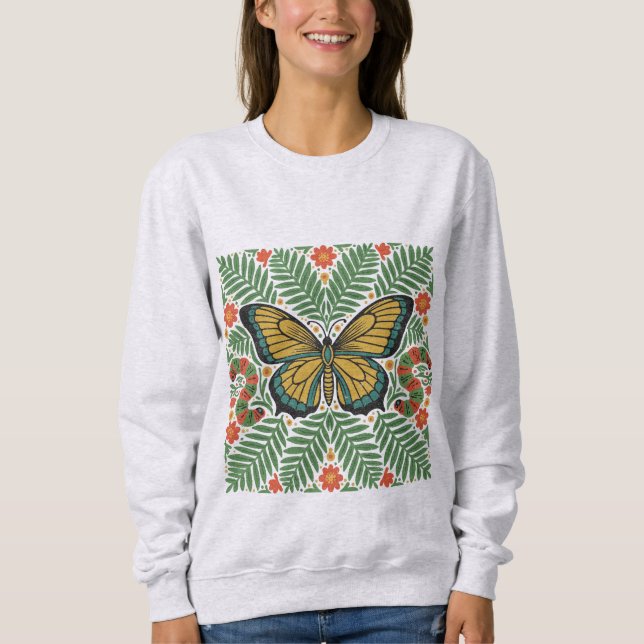 Volkskunst Schmetterling mit Farnen  Sweatshirt (Vorderseite)