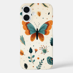 Volkskunst Schmetterlinge in Türkis und Terrakotta iPhone 16 Hülle