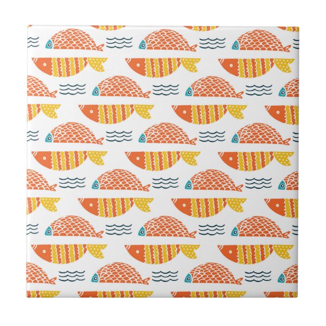 Volkskunst-Schwimmen-Fisch-Muster Fliese (Vorderseite)