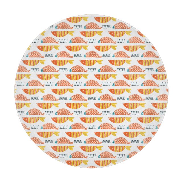 Volkskunst-Schwimmen-Fisch-Muster Schneidebrett (Vorderseite)