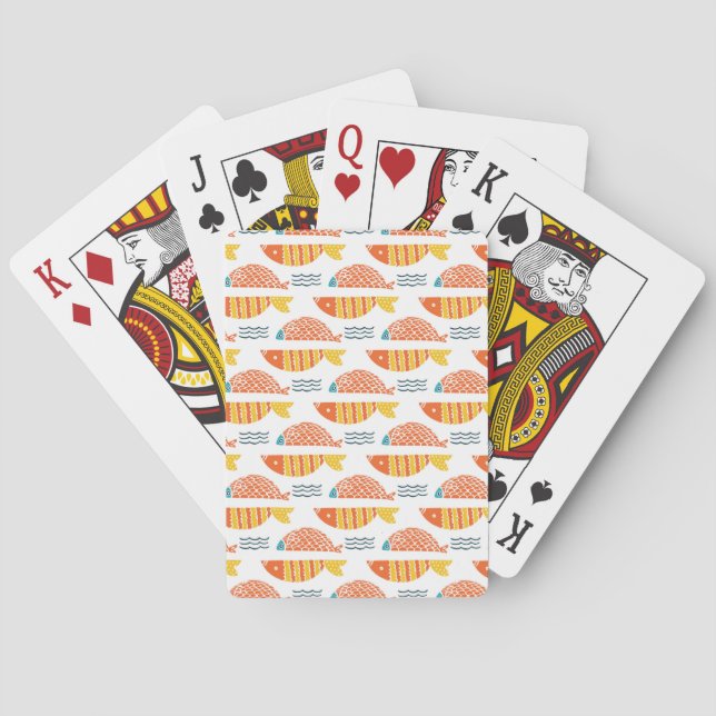 Volkskunst-Schwimmen-Fisch-Muster Spielkarten (Rückseite)