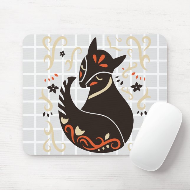 Volkskunst Sitzender Fuchs Gitter-Mauspad Mousepad (Mit Mouse)