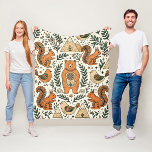 Volkskunst Skandinavischer Bär Eichhörnchen Rotkeh Fleecedecke