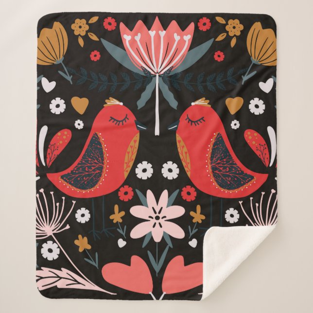 Volkskunst skandinavisches farbiges Muster mit Flo Sherpadecke (Vorderseite)