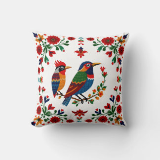 Volkskunst Vögel & Blumen – Symmetrische Natur Kissen