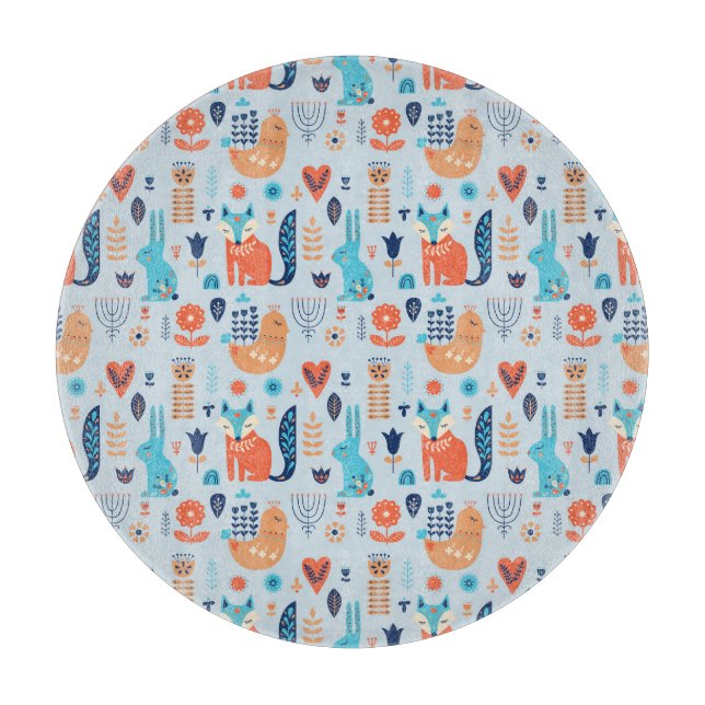 Volkskunst-Waldtier-Muster Schneidebrett (Vorderseite)