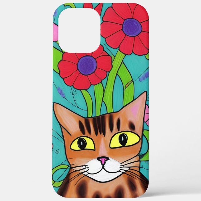 Volkskunst Whimsikkatze und Blume Case-Mate iPhone Hülle (Rückseite)