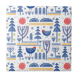 Volkskunst-Winter-Vogel-Muster Fliese