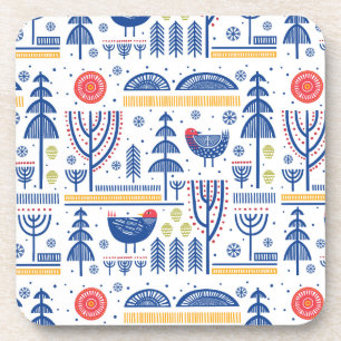 Volkskunst-Winter-Vogel-Muster Getränkeuntersetzer