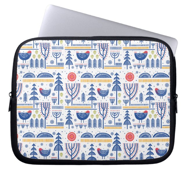 Volkskunst-Winter-Vogel-Muster Laptopschutzhülle (Vorderseite)