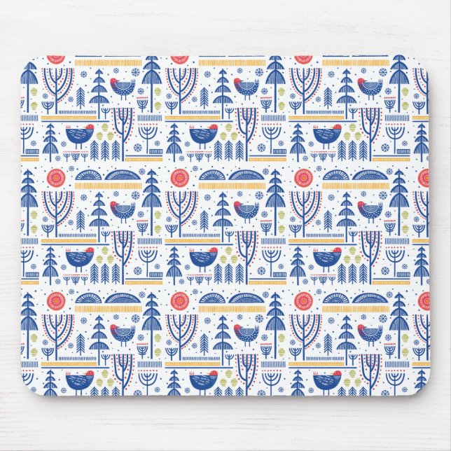 Volkskunst-Winter-Vogel-Muster Mousepad (Vorne)