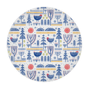 Volkskunst-Winter-Vogel-Muster Schneidebrett