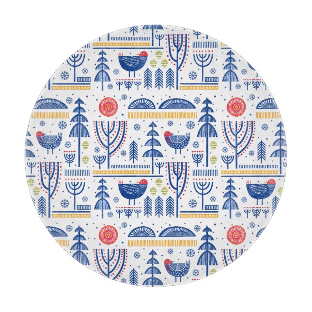 Volkskunst-Winter-Vogel-Muster Schneidebrett (Vorderseite)