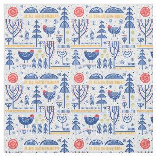 Volkskunst-Winter-Vogel-Muster Stoff