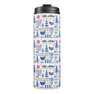 Volkskunst-Winter-Vogel-Muster Thermosbecher