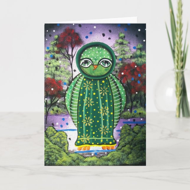 VOLKSKUNST wunderliche nahe Eule DURCH Karte (Vorderseite)