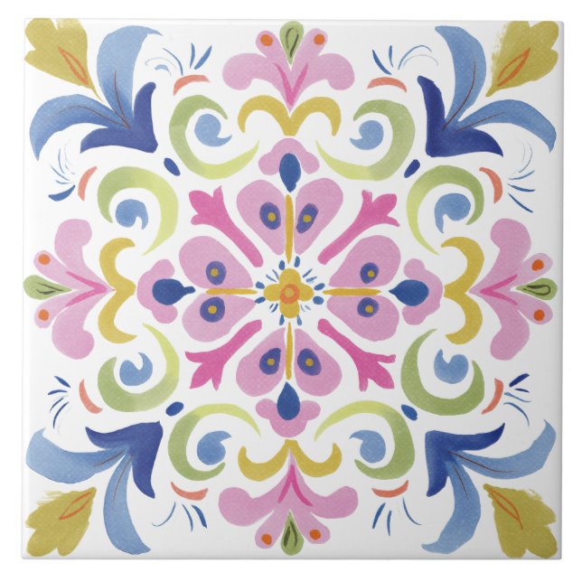 Volkskunstgarten Aquarell Fliese (Vorderseite)