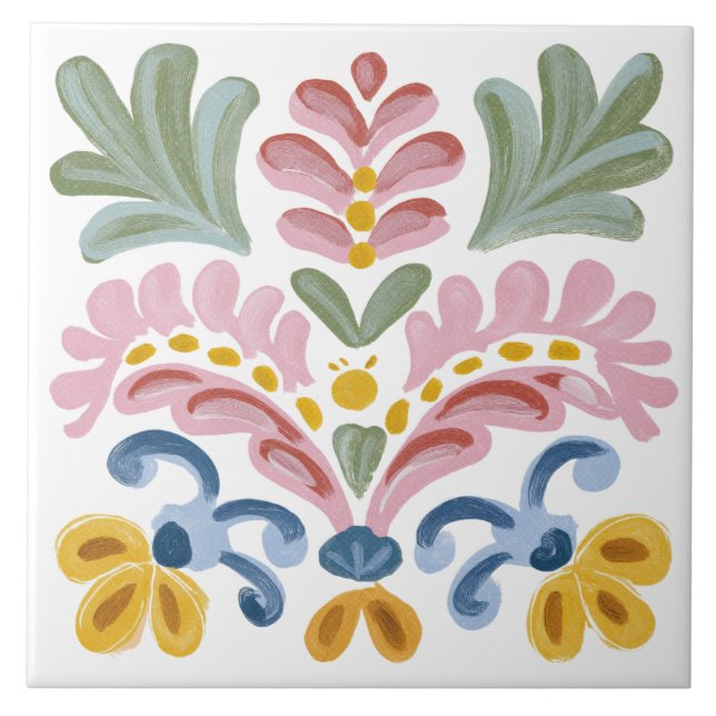 Volkskunstgarten Aquarell Fliese (Vorderseite)