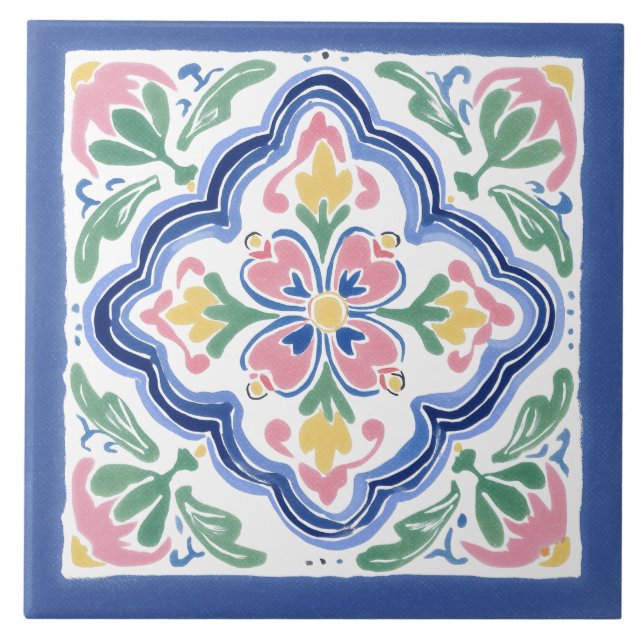 Volkskunstgarten Aquarell Fliese (Vorderseite)