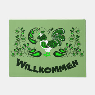 Volkskunsthahn Willkommen/Willkommen Fußmatte