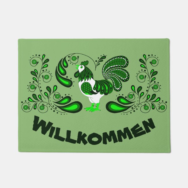 Volkskunsthahn Willkommen/Willkommen Fußmatte (Vorderseite)