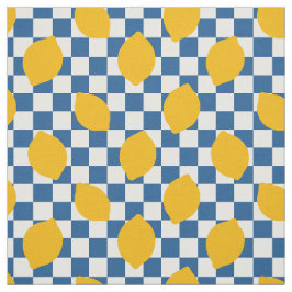 Volkslemone auf Schachbrett in Gold und Blau  Stoff