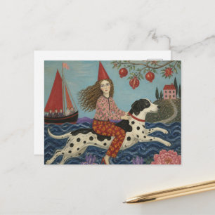 Volkslied-Frau und Hund-Fantasie Postkarte