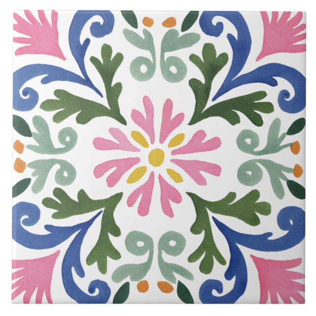 Volkstümlicher Garten Aquarell Fliese (Vorderseite)