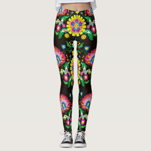 Volkstümliches Gedeihmuster: Retro farbenfrohe Kac Leggings