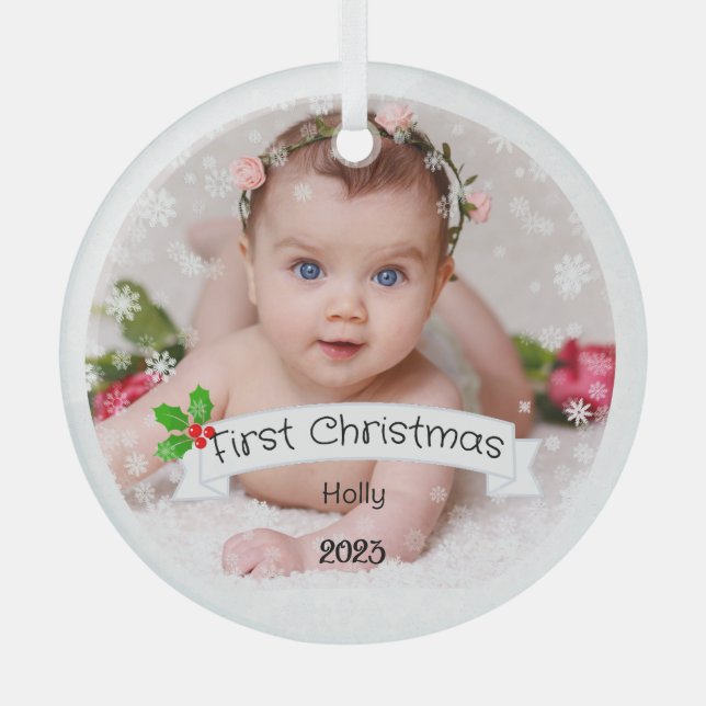Voll angepasstes Baby's erstes Weihnachten Ornament Aus Glas (Vorderseite)