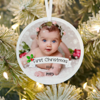 Voll angepasstes Baby's erstes Weihnachten Ornament Aus Metall