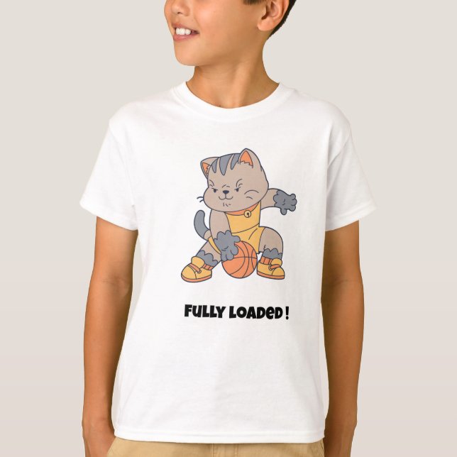 Voll ausgestattet - ein lustiger Katzen-Basketball T-Shirt (Vorderseite)