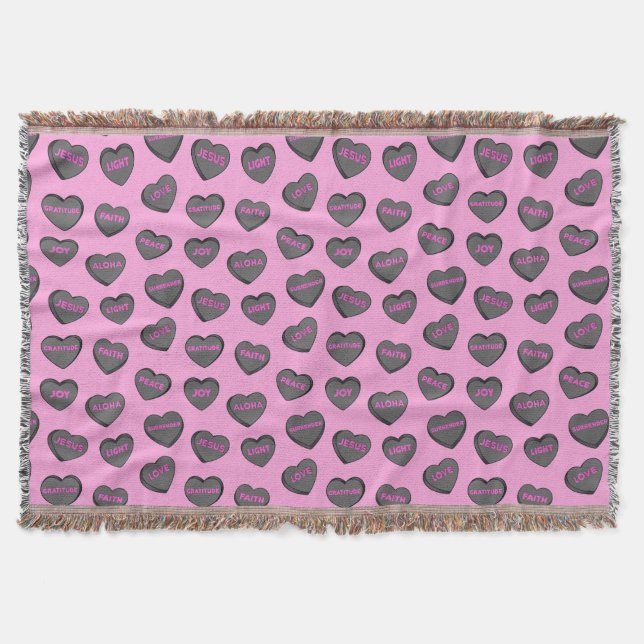 Voll Liebe Herz Muster schwarz pink Decke (Vorderseite)