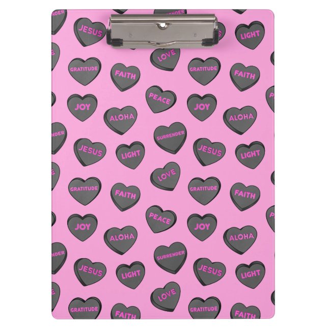 Voll Liebe Herz Muster schwarz pink Klemmbrett (Vorderseite)