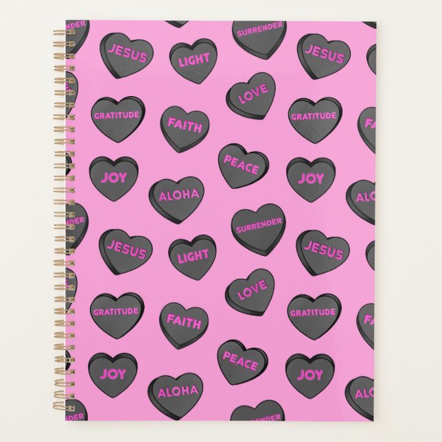 Voll Liebe Herz Muster schwarz pink Planer (Vorderseite)