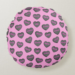 Voll Liebe Herz Muster schwarz pink Rundes Kissen