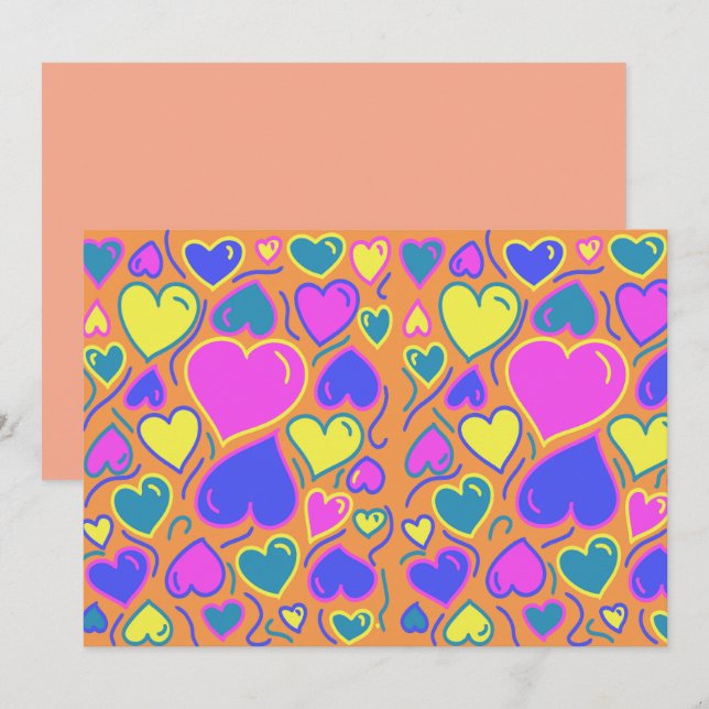 voll von bunten Herzen Einladung (Vorne/Hinten)