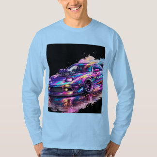 Vollärmeliges hellblaues Design mit Automotiv-Desi T-Shirt