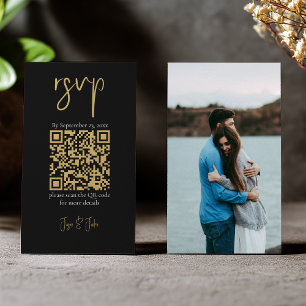 Vollbild Gold QR Code schwarze Hochzeit RSVP Begleitkarte