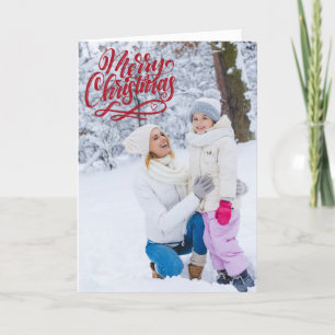 Vollbild-Weihnachtsgruß mit roter Schrift-Overlay Feiertagskarte