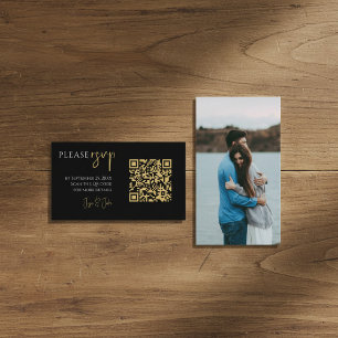 Vollbildfoto, goldener QR-Code schwarze Hochzeits- Begleitkarte