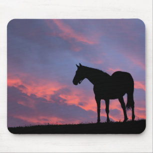 Vollblut Pferd Silhouette bei Sonnenaufgang Mousepad