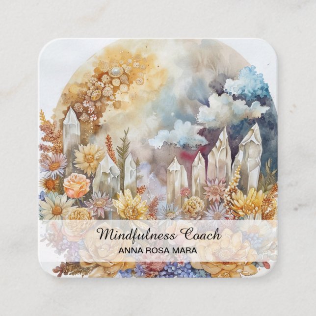 *~* Vollblutmond Blume QR AP70 Kristalle Quadratische Visitenkarte (Vorderseite)