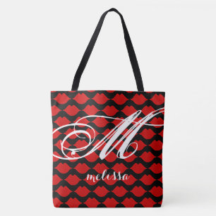 Volldruckschwarze, große Tasche mit roten Lippen